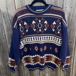 Blue and Tan Vintage Sweater